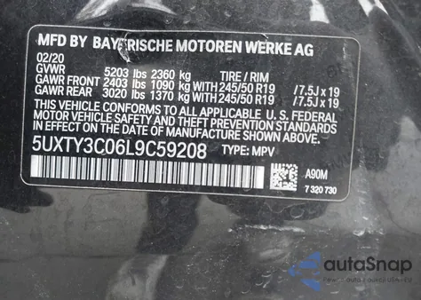 2020 BMW X3 Sdrive30I z USA, uszkodzony, nr VIN 5UXTY3C06L9C59208